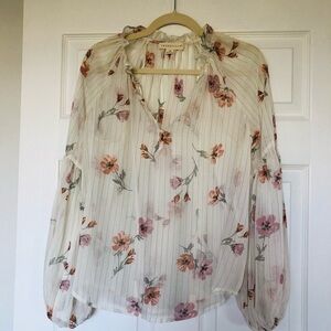 Lovestitch Floral Sheer Blouse in Cream and Pink